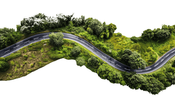 Curvy road with bushes by side png