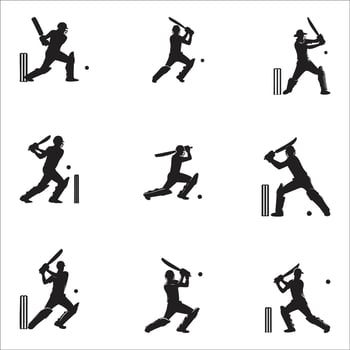 Cricket Players Icon Silhouette set Collection Isolated On White Background vector