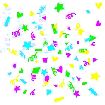 Bright neon confetti isolated. Confetti explosion. Celebration background, banner. Serpentine, tinsel falling, colored paper cuts. Decoration for birthday, holiday vector