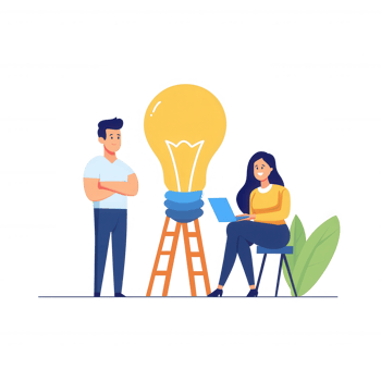 A couple brainstorming ideas with a lightbulb metaphor for creativity and innovation. png