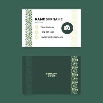 Name Card Design with Green Pastel Islamic Vertical Ornament vector