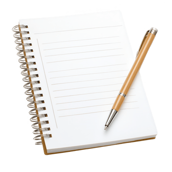 A blank notebook and pen ready for notes and ideas. png