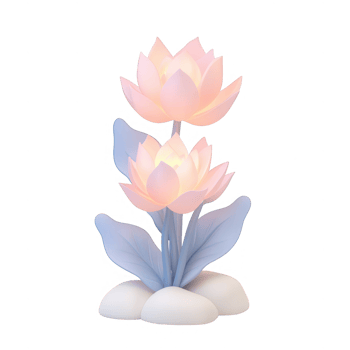 A serene dual lotus flower lamp illuminating a calming atmosphere. png