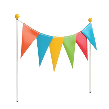 Colorful celebration flags swaying gently in the breeze, perfect for party decoration. png