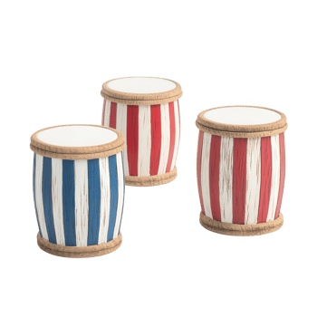 Colorful striped barrels perfect for festive decoration or playful atmosphere. png