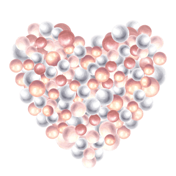 Heart of pearls Watercolor painted illustration. Coquette girl, pink and grey pearly composition for Valentines Day, wedding, birthday greeting, invitation card. Love symbol. Isolated from background png