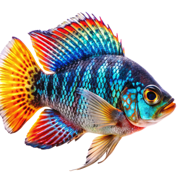 Vibrant Rainbow Cichlid Fish with Stunning Colors and Fins png