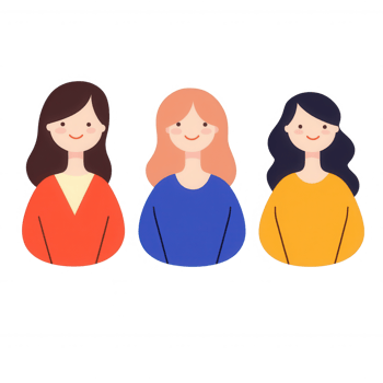 Three diverse women smiling together in colorful outfits, representing friendship. png
