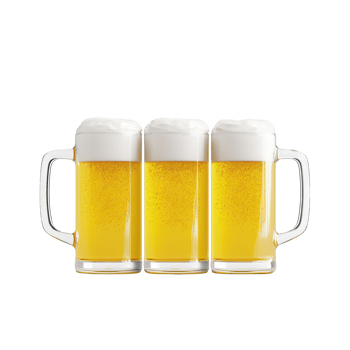 Three frosty mugs of golden beer with creamy foam on top, perfect for social gatherings. png