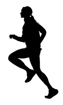 A silhouette of a female runner wearing athletic clothing and sneakers, against a plain vector