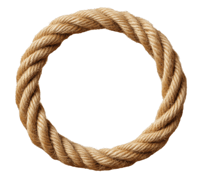 Twisted natural rope circle perfect for decor use in homes, craft projects, or nautical themes on transparent background png