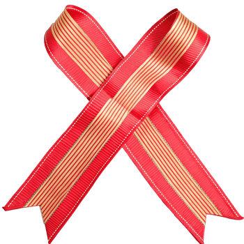 Elegant Red and Gold Striped Ribbon Bow, Festive Gift Wrap Decoration png
