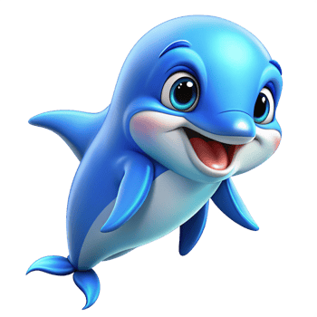 Joyful blue dolphin surrounded by coral reef life png
