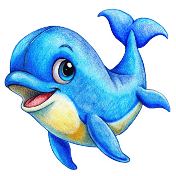 Playful blue dolphin with a bright, happy smile png