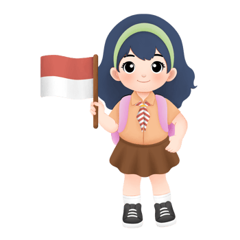 cheerful scout kid watercolor illustration, a girl holding Indonesian flag png