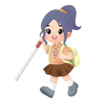 cheerful scout kid watercolor illustration, a girl walking with enthusiasm with holding her stick png