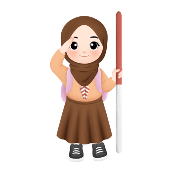 cheerful scout kid watercolor illustration, a girl with hijab with salute gesture png