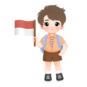 cheerful scout kid watercolor illustration, a boy holding Indonesian flag png
