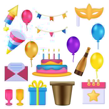 3D Happy Birthday Elements Set vector