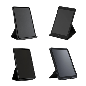Four Tablets Displayed In Protective Cases On Stands png