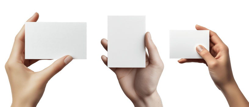 Three Hands Holding Blank White Cards png