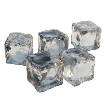 Five translucent ice cubes on black background png