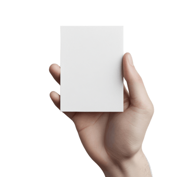 A hand holds a blank white square card. isolated png
