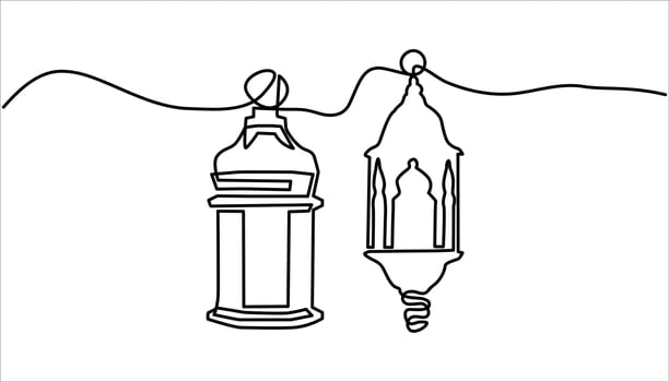 Ramadan Lantern continuous one line drawing vector