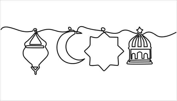 Lantern continuous one line drawing. Hand Drawn Symbol Illustration vector
