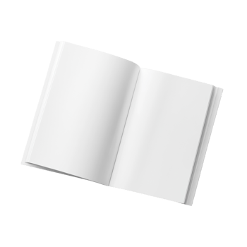 Blank open book pages lay flat on white background png
