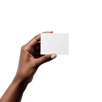 Dark skinned hand holding a blank white card png