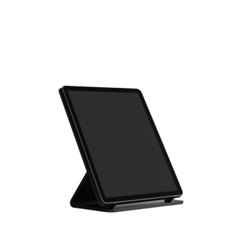 Black Tablet Displayed on a Stand Against a White Background png
