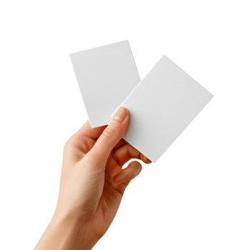 A hand holds two blank white cards png