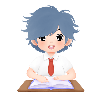 happy girl with blue hair reading a book watercolor illustration png