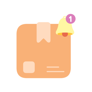 cute online shopping store illustration, package with bell alarm notification png
