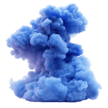 Blue smoke cloud during a creative artistic demonstration in an indoor setting isolated on transparent background. png