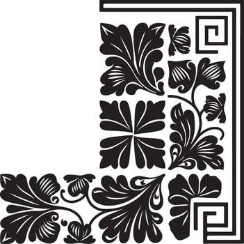 Intricate Black Silhouette of Geometric and Floral Corner Ornaments vector