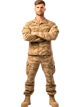 Confident Soldier in Camouflage Uniform Standing Proudly png