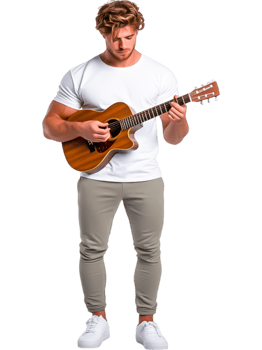 Young Man Playing Acoustic Guitar in Casual Attire png