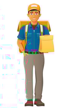 delivery young man courier service postman post illustration vector