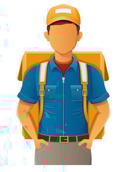 delivery postman young man courier service illustration isolated on white background vector