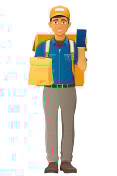 delivery young man courier illustration isolated on background vector