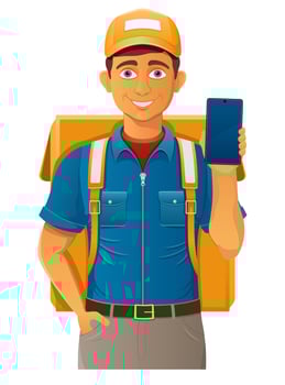 delivery young man courier service illustration isolated vector