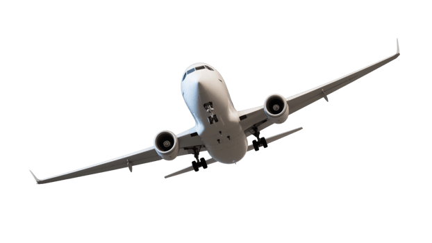 Commercial airplane in flight with transparent background png
