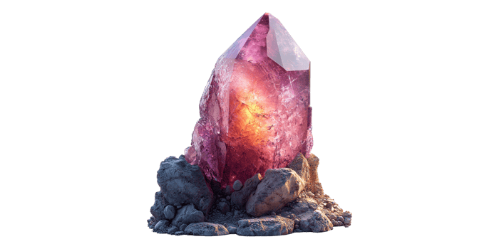 Large amethyst crystal among rocks isolated on transparent background png