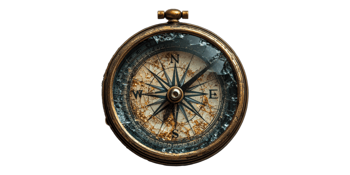 Vintage brass compass with cracked glass isolated on transparent background png