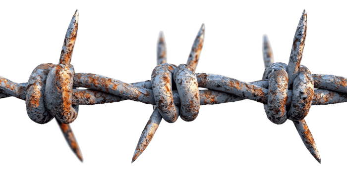 Rusty barbed wire close-up isolated on transparent background png