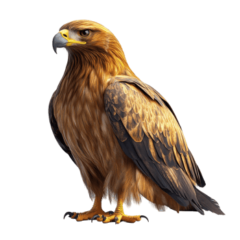Magnificent golden eagle perched majestically with detailed plumage and striking features isolated on transparent background. png