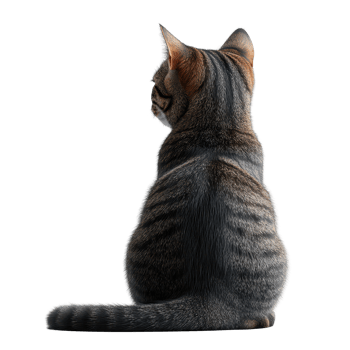 Cat sitting calmly with beautiful striped fur against a plain white background isolated on transparent background. png