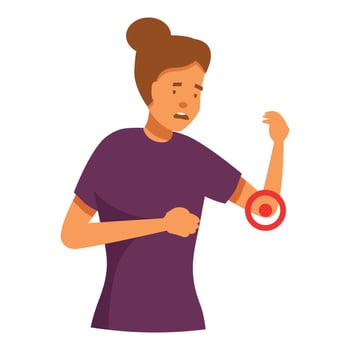 Young woman suffering from elbow pain, health problem concept vector